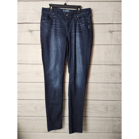 Silver Jeans Womens Suki Super Skinny Blue Polka Dot Stretch Dark Wash Denim 30‎ - Picture 1 of 8